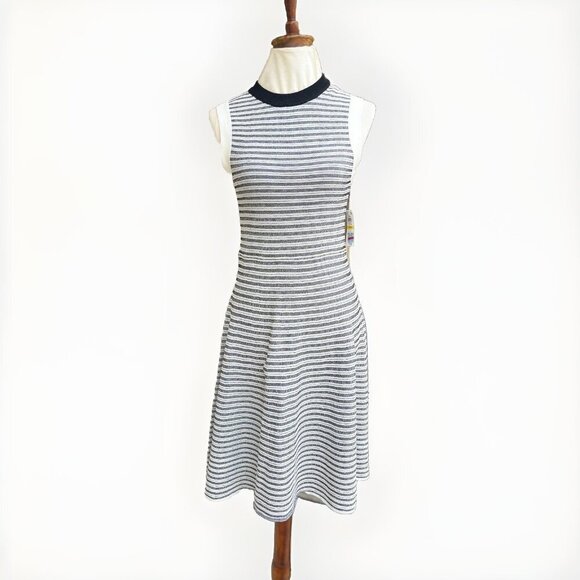 Bar III Dresses & Skirts - NWT Bar III Sleeveless Knit Dress Black White Stripe Size M Midi Stretch
